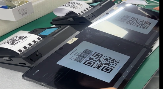 Advanced hardware testing process utilizing barcode scanners for real-time data collection and traceability of electronic components.