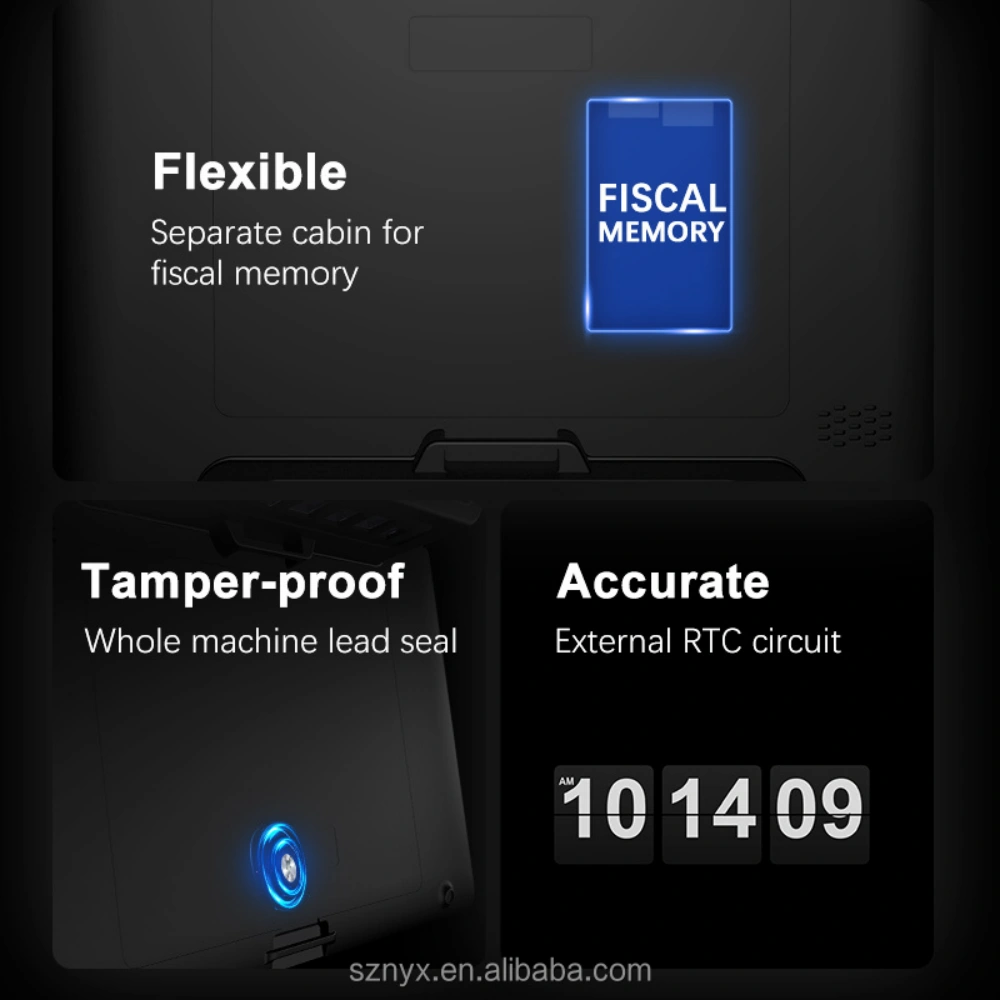 NB11T Android POS terminal with separate fiscal memory, tamper-proof seal and accurate RTC for regulated retail compliance.
