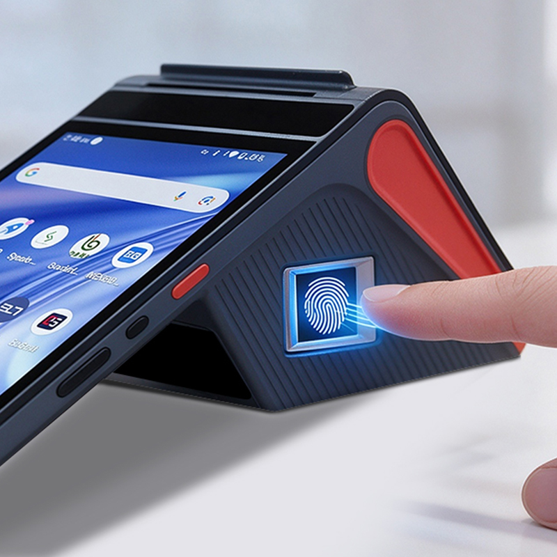 Noryox compact triangular biometric POS terminal with side-mounted fingerprint scanner