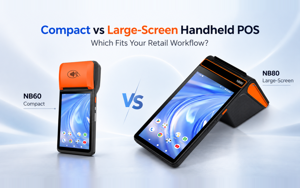 NORYOX NB60 6-inch compact handheld POS vs NB80 8-inch large-screen handheld POS terminal