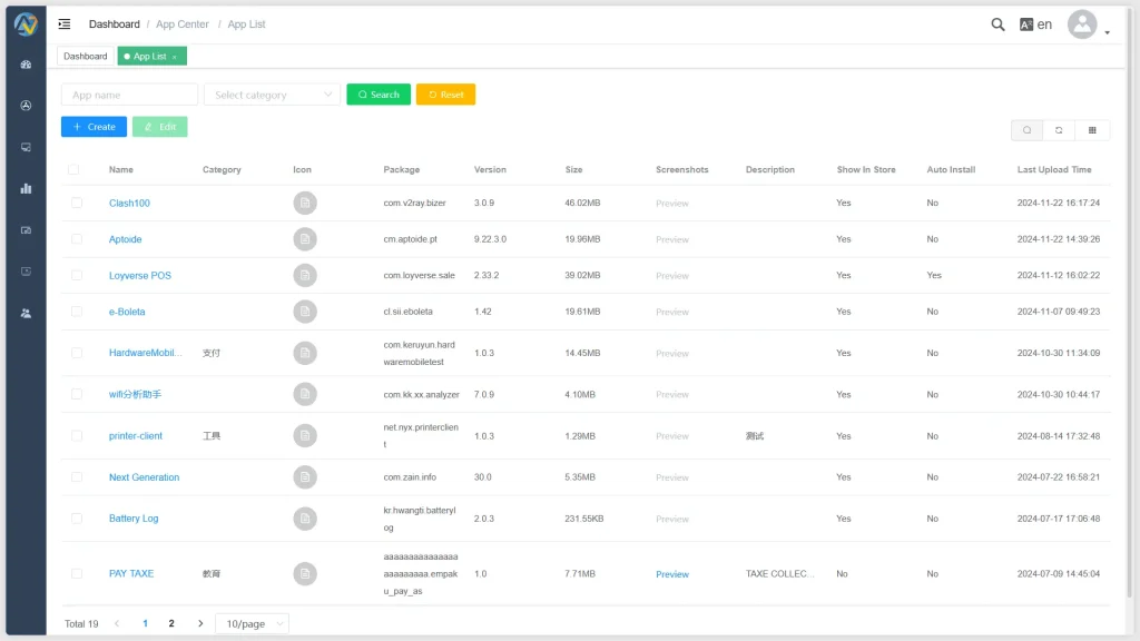 NORYOX MDM Platform application management dashboard for Android POS devices